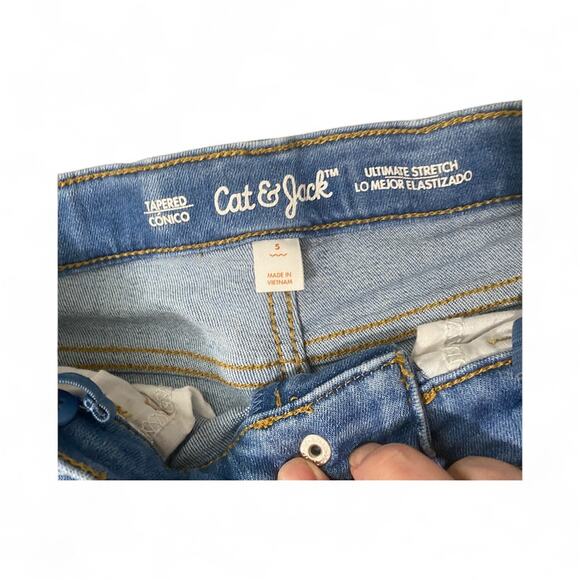 Cat & Jack Light Blue Denim Cat Hoodie Jacket and Stretch Tapered Jean Set 5T - Picture 7 of 8